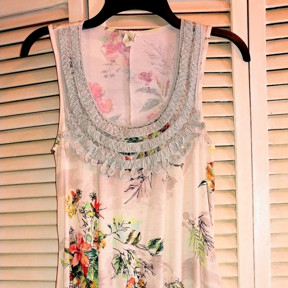 Anthropologie, Weston Wear, S, Tunic Tank Top with Scalloped Macramé